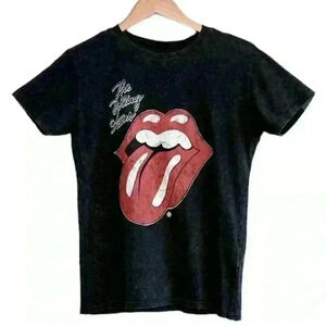 🌈 6/$60, Rolling Stones Lips Theme, Distressed, Band TShirt, Black, Small